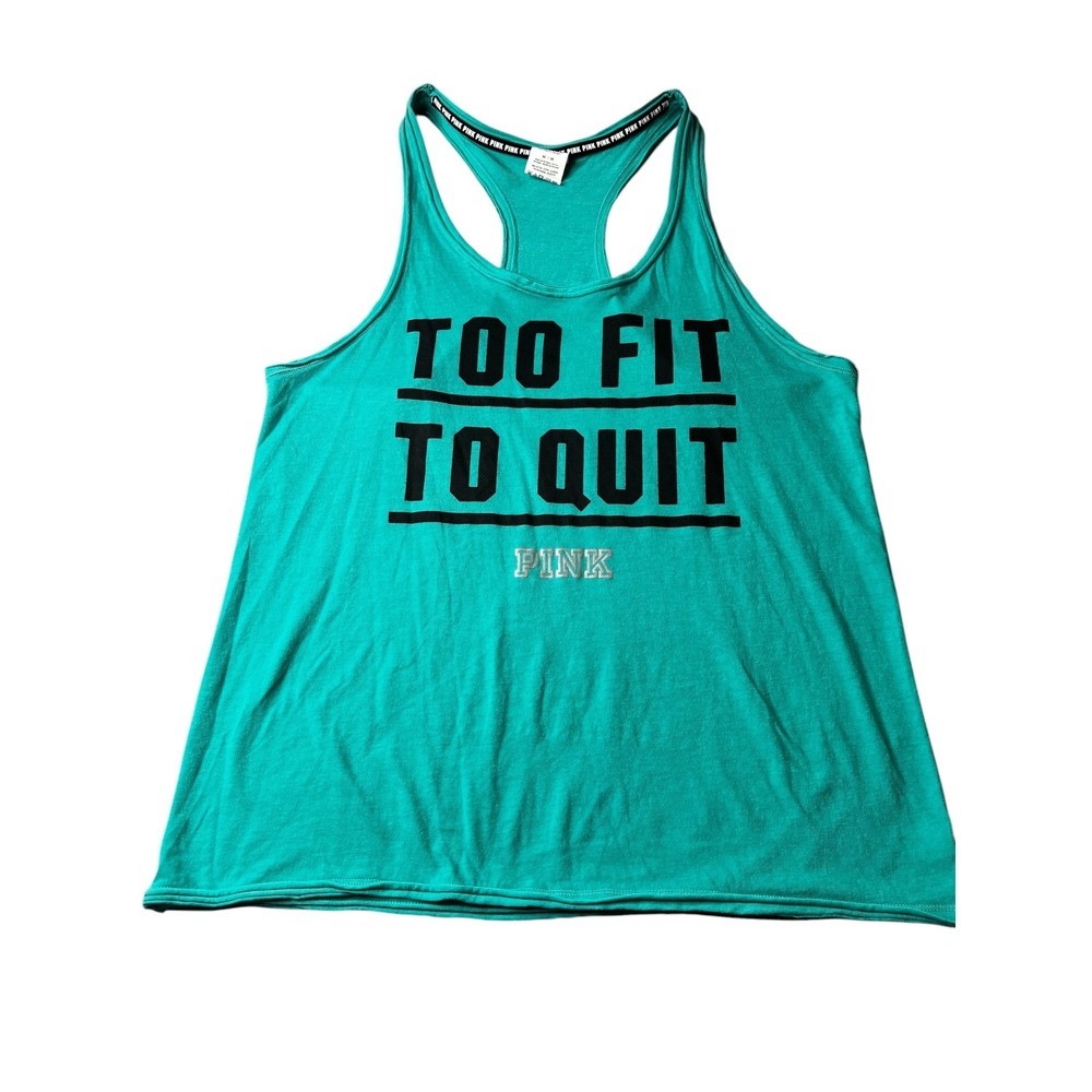 Victoria's Secret PINK Too Fit To Quit Racerback Tank Top Teal Green Medium